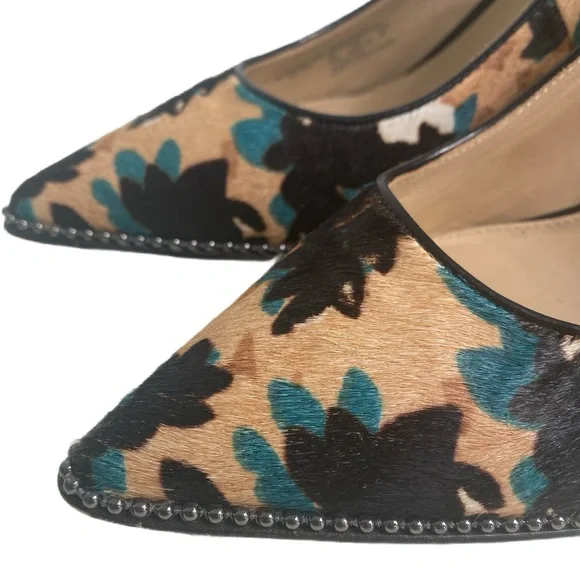 Coach Smith Beadchain Heels Floral Pointed Toe Haircalf Stiletto Pumps Sz 10 - Picture 2 of 9
